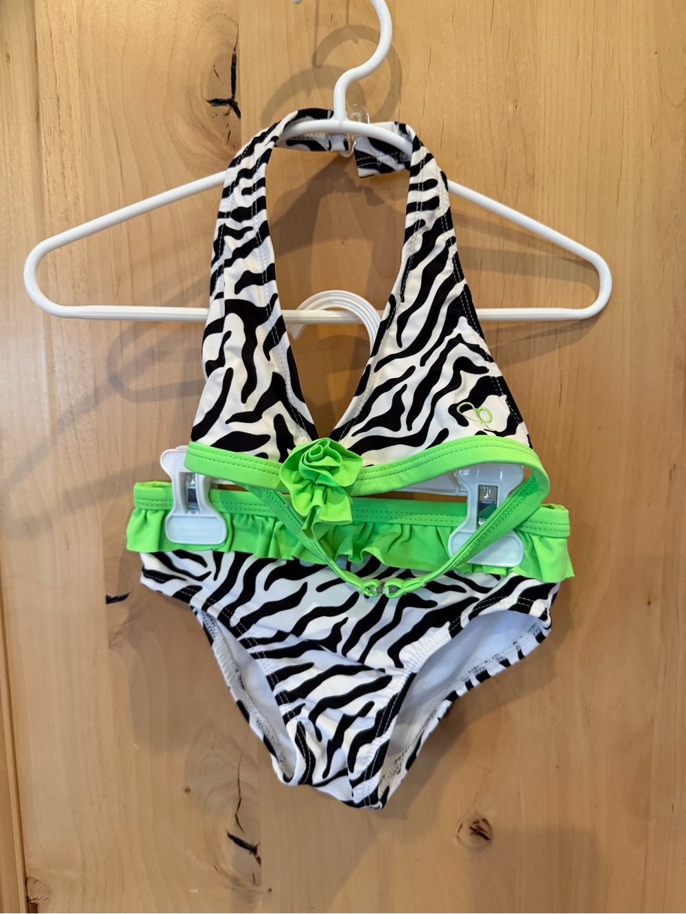 OP Kids Zebra Print Two-Piece Swimsuit with Lime Green Trim